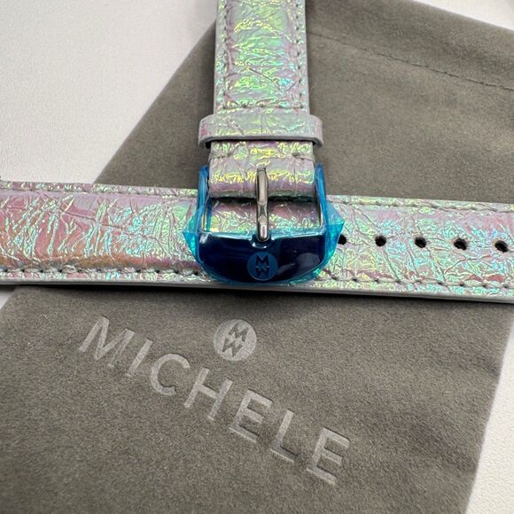 Michele 18mm Pastel Iridescent Leather Strap NWT | With Pouch - Picture 5 of 8